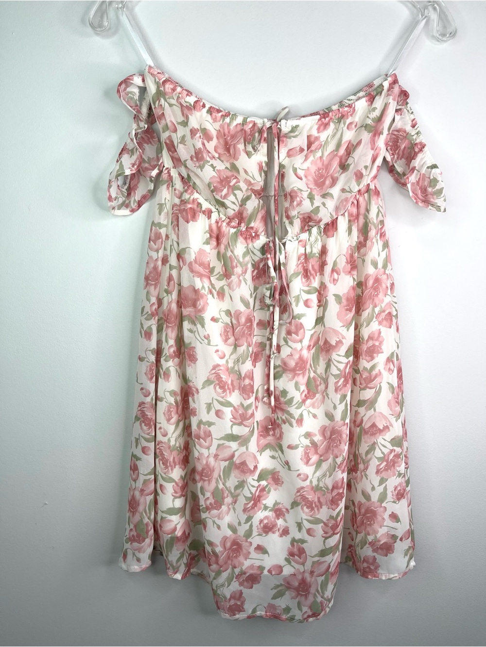 Honey Punch Pink Floral Off-Shoulder Tied Font Mini Dress Size Small